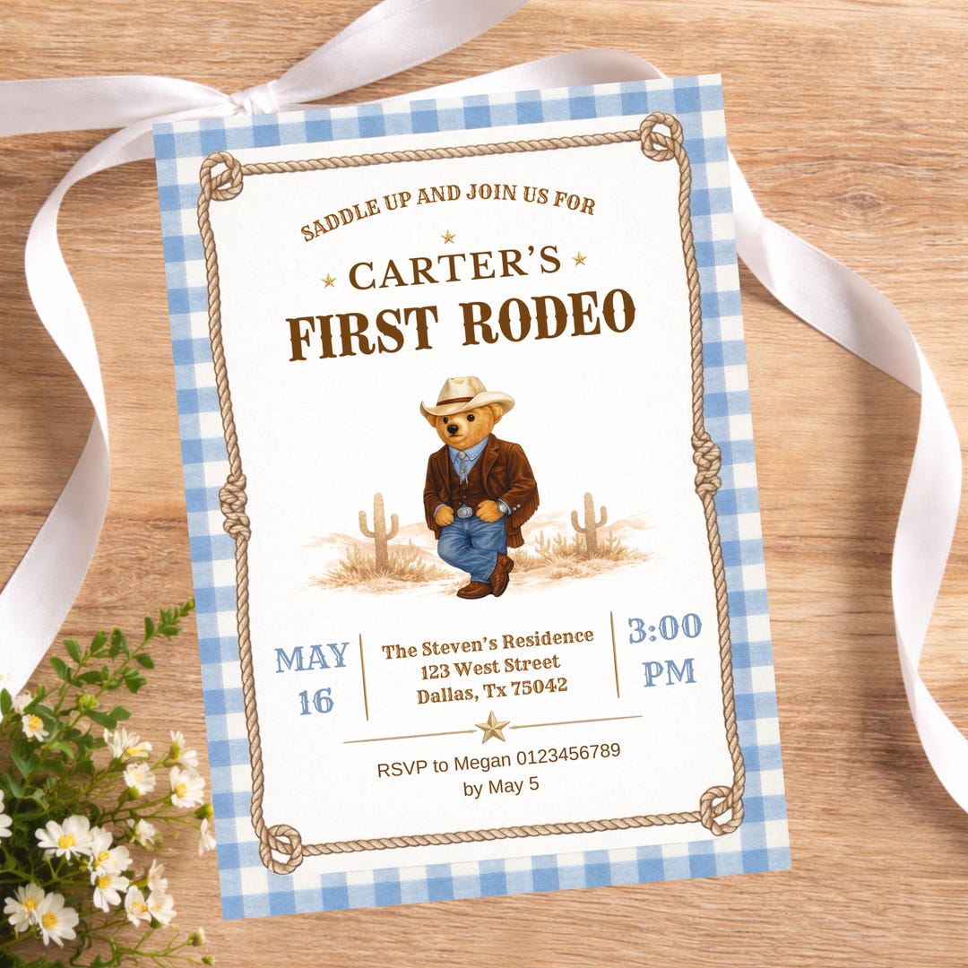 Editable First Rodeo Birthday Invitation, Cowboy Western Theme Template ...