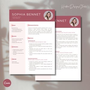 Plantilla Canva para CV/CV Cherry Blossom + Carta de Presentación + Página de Referencias. Moderna, creativa, minimalista y profesional.