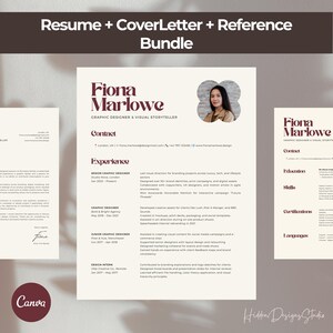 Modern CV/Resume + Matching Cover Letter + Reference Page Bundle Template Canva. Creative & Professional. Customizable, instant download.