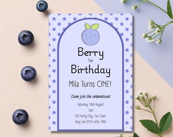 Berry First Birthday Invitation, Berry 1st Birthday Children&#39;s Invite, Editable Template, Custom Invitation