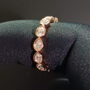 Pear Cut Lab Grown Diamond Wedding Band, Bezel Set Full Eternity Diamond Engagement Ring, Solid 14K Rose Gold Ring, Band For Bridal Ring Set