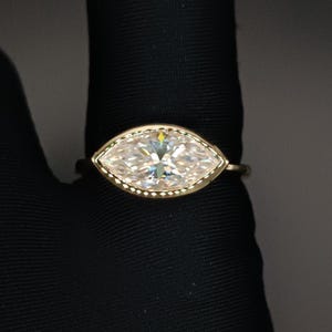 1.5 CT Marquise Cut Lab Grown Diamond Wedding Ring, East West Bezel Set Diamond Ring, 14K White Gold Engagement Ring, Solitaire Diamond Ring