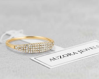 Pave Set Lab Grown Diamond Ring, 14K Yellow Gold Engagement Ring