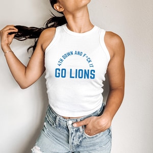 DETROIT FOOTBALL &quot;4th Down Go Lions&quot; Women&#39;s Micro Rib Racer Tank Top