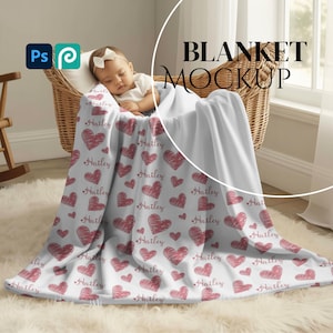 Model koca dla noworodka PSD | Welurowy kocyk dla dziewczynki Mockup | Kocyk Minky PNG | Sypialnia do druku na żądanie | Kosz do płaskiego układania Mockup