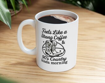 Coffee Mug with Cowboy Boots & 90's Country Saying – Rustic Ceramic Tea Cup for Country Music Fans Kitchen Gift