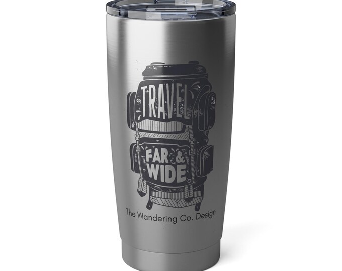 Travel Backpack Stainless Steel Tumbler, Wanderlust Mug, Adventure Coffee Cup, Explorer Drinkware, On-the-Go Beverage Container