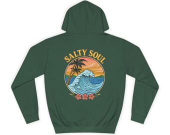 Unisex Hoodie Coastal Vibes Salty Soul Design, Beachwear Casual Style, College Apparel, Surf Gift, Relaxed Fit