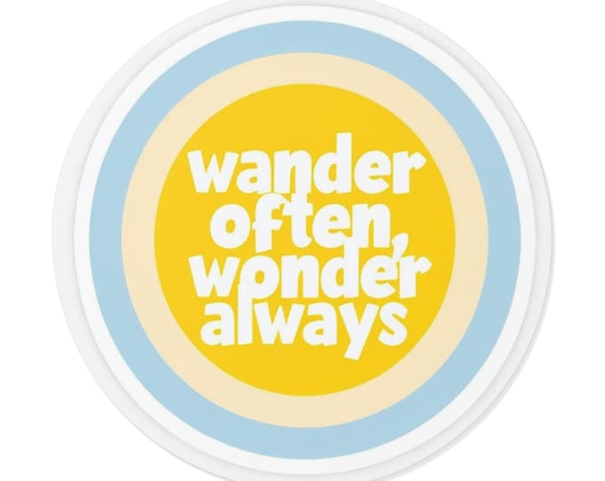 Travel-Inspired Round Vinyl Stickers - Wander Often, Wonder Always - Perfect for Laptops, Water Bottles, Journals, Gifts, Decor