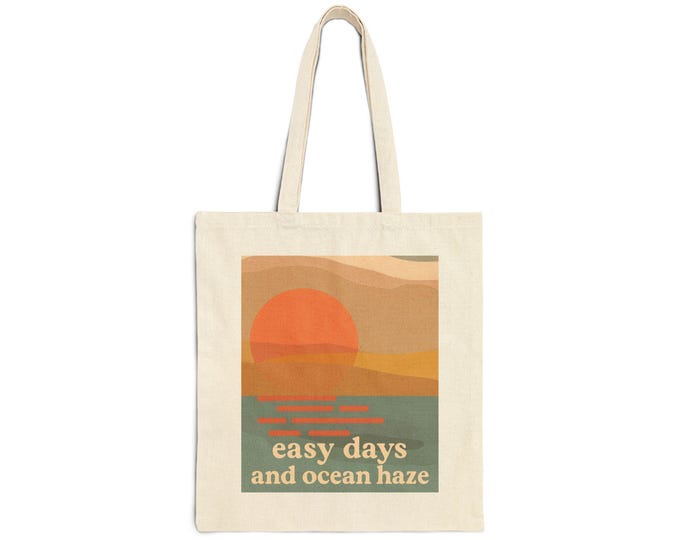 Tote Bag Ocean Days Canvas Tote, Eco-Friendly Beach And Summer Bag, Reusable Grocery Shopping Tote for Vacation & Everyday Use