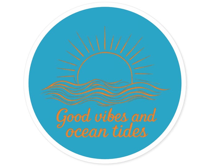 Beach Stickers - Good Vibes & Ocean Tides Laptop Decals, Water Bottle And Travel Essentials Decor