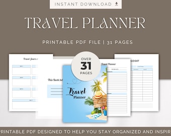 Travel Planner Instant Download Printable Organizer for Trip Planning, Itinerary, Budget & Packing List, Digital Travel Journal PDF