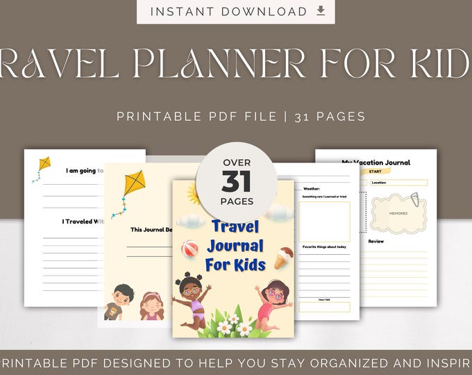 Kids Travel Planner Printable Instant Download – Fun Travel Activity Book for Children, Vacation Organizer, Road Trip Journal & Packing List