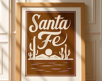 Santa Fe Desert Scene Digital Print, Southwest Wall Art, Cactus Landscape, Boho Home Decor, Modern Rustic Printable Artwork