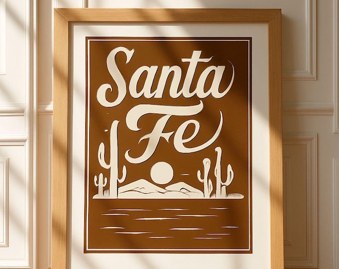 Santa Fe Desert Scene Digital Print, Southwest Wall Art, Cactus Landscape, Boho Home Decor, Modern Rustic Printable Artwork