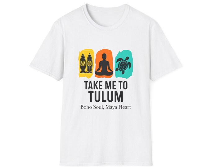 Boho Tulum Unisex Softstyle T-Shirt | Beach Vibes, Travel Shirt, Yoga Wear, Summer Fashion, Gift for Adventurers