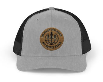 Circle Design Trucker Cap - The Pulse That Keeps My Spirit Alive - Tree and Outdoor Images, Snapback Hat, Outdoor Apparel, Nature Lover