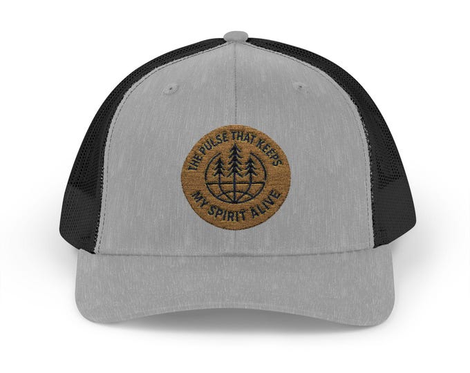 Circle Design Trucker Cap - The Pulse That Keeps My Spirit Alive - Tree and Outdoor Images, Snapback Hat, Outdoor Apparel, Nature Lover
