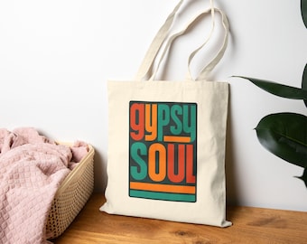 Boho Tote Bag Gypsy Soul Canvas Reusable Shopping Bag Hippie Market Tote Eco-Friendly Gift for Wanderers