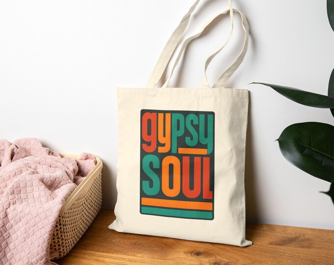 Boho Tote Bag Gypsy Soul Canvas Reusable Shopping Bag Hippie Market Tote Eco-Friendly Gift for Wanderers
