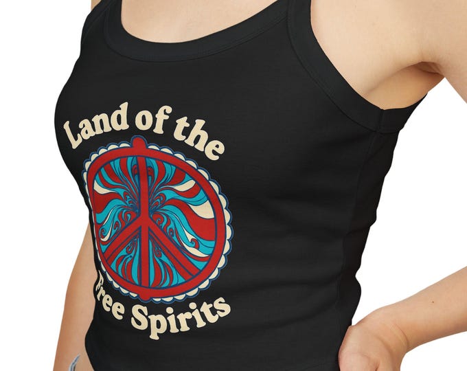 Free-Spirit Boho Americana Tank Top - Tie-dye Peace Sign and 'Land of the Free Spirits' Slogan