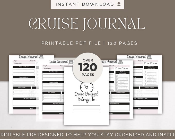 Cruise Journal Digital Download | Travel Planner & Vacation Diary for Cruise Trips | Instant Printable Vacation Organizer
