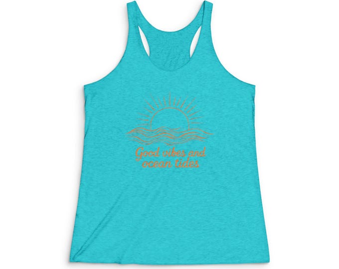 Good Vibes Ocean Tides Racerback Tank Top - Summer Beachwear, Fitness & Vacation Apparel, Gift for Her