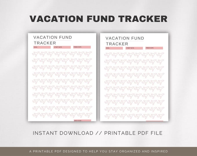 Vacation Fund Tracker Printable, Digital Download Savings Planner, Budget Organizer for Travel Goals, Instant PDF File, Money Saving Chart