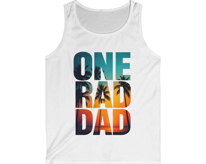 Father's Day Gift Men’s White Tank Top, One Rad Dad Shirt, Funny Graphic Cool Dad Tee, Gift for Him, Casual Summer Dad Tank
