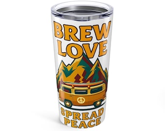 Travel Mug Brew Love Tumbler 20oz - Coffee Thermos for Outdoor Adventure, Camper Gift & Peaceful Vibes