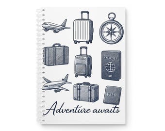 Travel Journal Adventure Awaits Spiral Notebook – Vacation Planner & Explorer's Diary, Gift for Travelers, Wanderlust Notebook