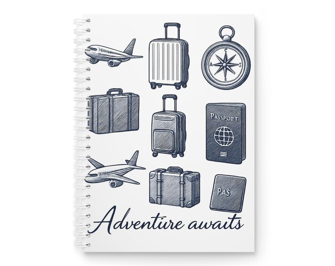 Travel Journal Adventure Awaits Spiral Notebook – Vacation Planner & Explorer's Diary, Gift for Travelers, Wanderlust Notebook