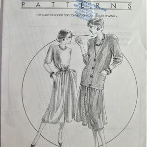 May include: A sewing pattern for a jacket dress. The pattern is for a dress with a cardigan-style jacket. The pattern is designed for conventional or serger sewing. The pattern number is #1290.