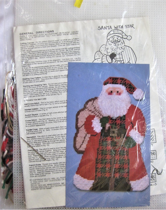 Plastic Canvas Kit Santa With Star Wall Hanging 