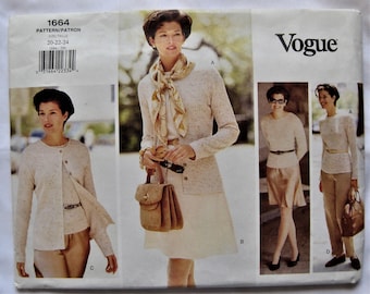 Vogue Pattern 1664 Misses' Cardigan, Dress, Top, Skirt and Pants Sizes 20-22-24
