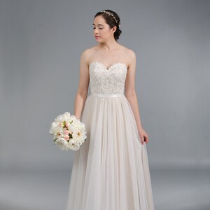 Lace wedding dress Strapless wedding dress boho wedding dress bridal gown with tulle skirt nude wedding dress image 1