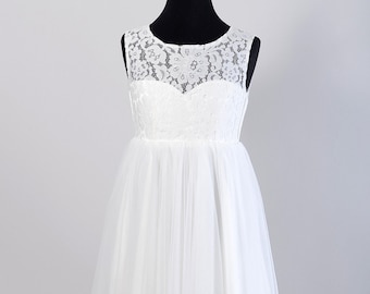 Flower girl dress, lace dress for flower girl, lace bodice with tulle skirt
