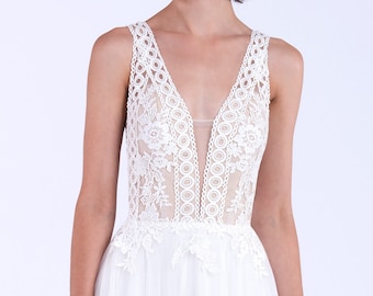 Boho wedding dress bohemian wedding dress lace wedding dress sleeveless wedding dress bridal gown lace bridal dress