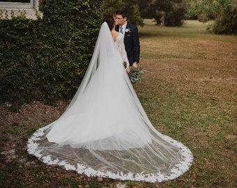 Alencon lace wedding Veil Lace Bridal Veil Cathedral veil Chapel veil