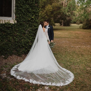 Alencon lace wedding Veil Lace Bridal Veil Cathedral veil Chapel veil