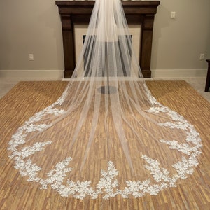 Wedding Veil Lace Bridal Veil Embroidered Lace Veil Cathedral veil Chapel veil image 1