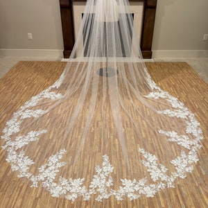 Wedding Veil Lace Bridal Veil Embroidered Lace Veil Cathedral veil Chapel veil image 2