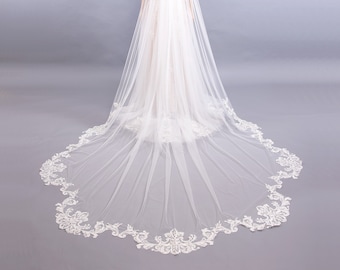 Wedding Cathedral Veil Lace Bridal Embroidered Chapel veil