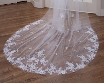 Wedding Veil Lace Bridal Veil Embroidered Lace Veil Cathedral veil Chapel veil