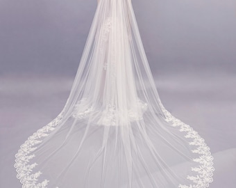Cathedral wedding veil with beaded lace trim