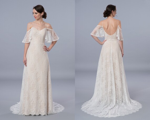 boho wedding dress spaghetti strap