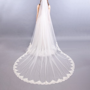 Wedding Veil Lace Bridal Veil Embroidered Lace Veil Cathedral veil Chapel veil