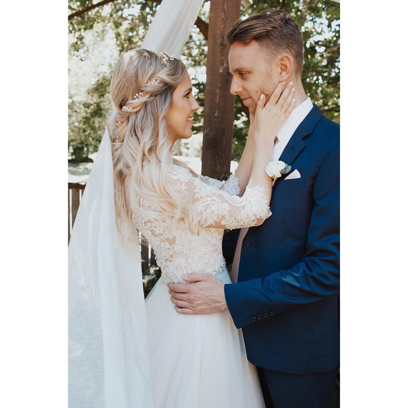Tiered Tulle 3/4 Length Sleeve Wedding Dress main image 0