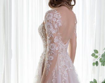 Vestido de novia personalizable topper encaje con cuentas bolero mangas desmontables