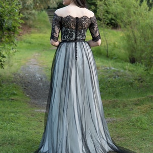 black wedding dress overlay lace wedding dress boho wedding dress bohemian wedding dresses lace wedding gown image 3